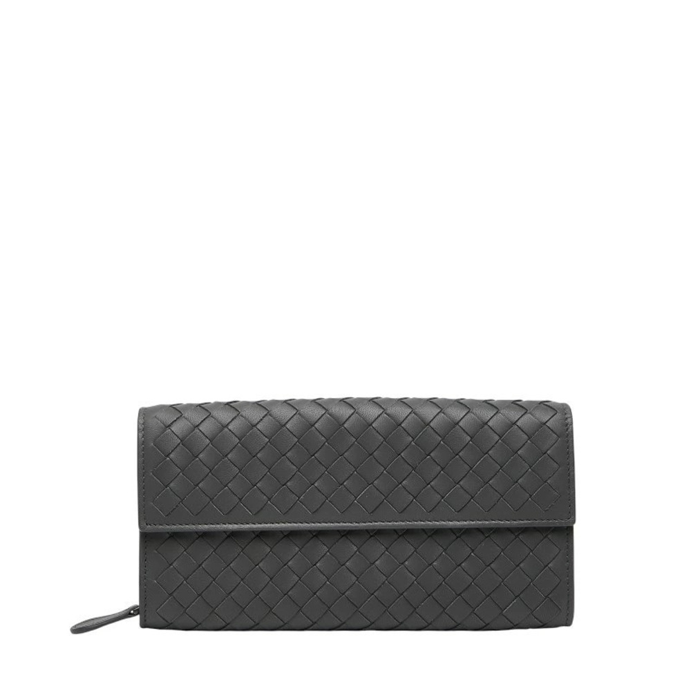 Bottega Veneta Intrecciato Long Wallet Gray Leather Bottega Veneta
